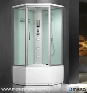 Cerradura de ducha de esquina de forma de diamante con puerta de cristal de pivote