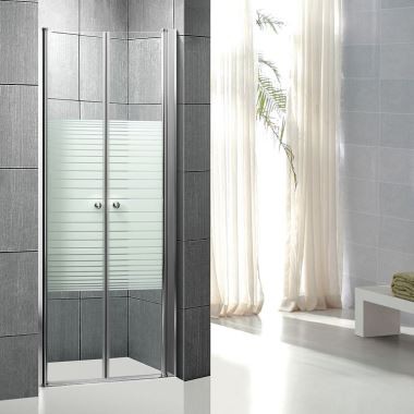 Recinto de ducha de forma cuadrada sin marco de baño con puerta pivotante